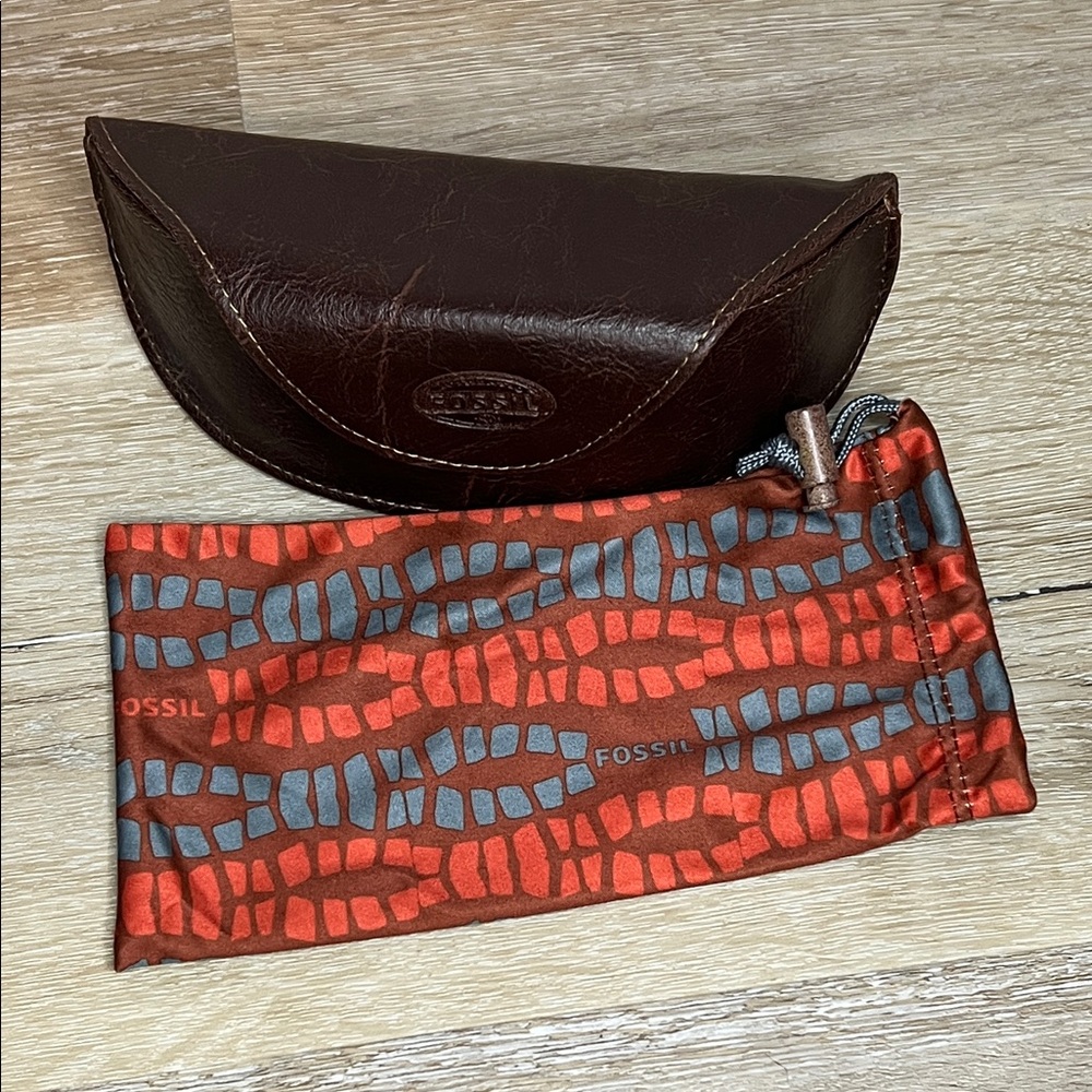 Fossil Dark Brown Leather Men's Sunglasses Glasses Case Including Cloth Bag
